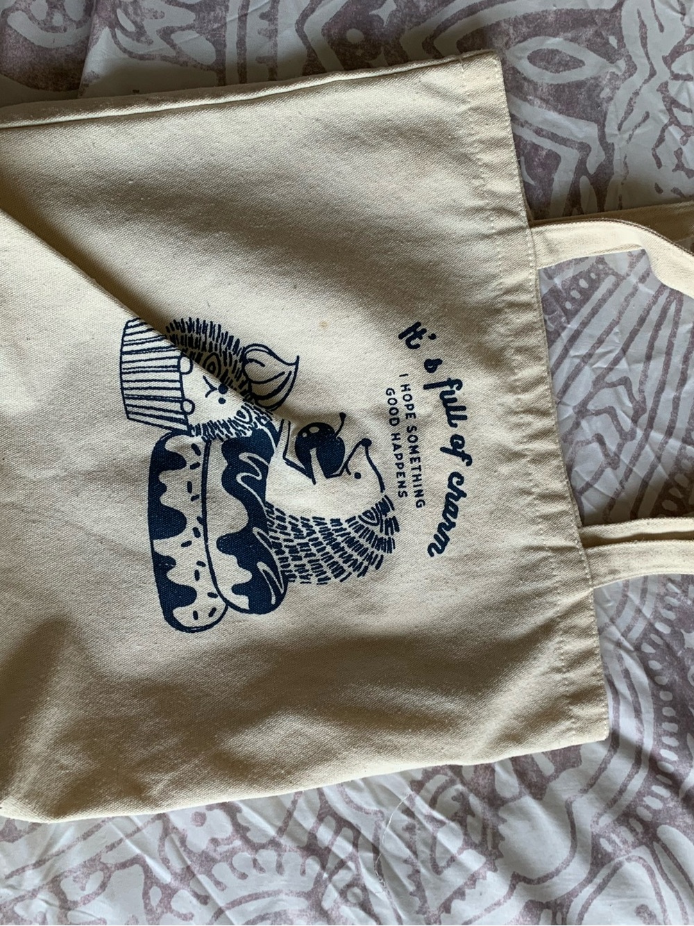 Canvas Tote Bag with Navy Illustration - Neutral